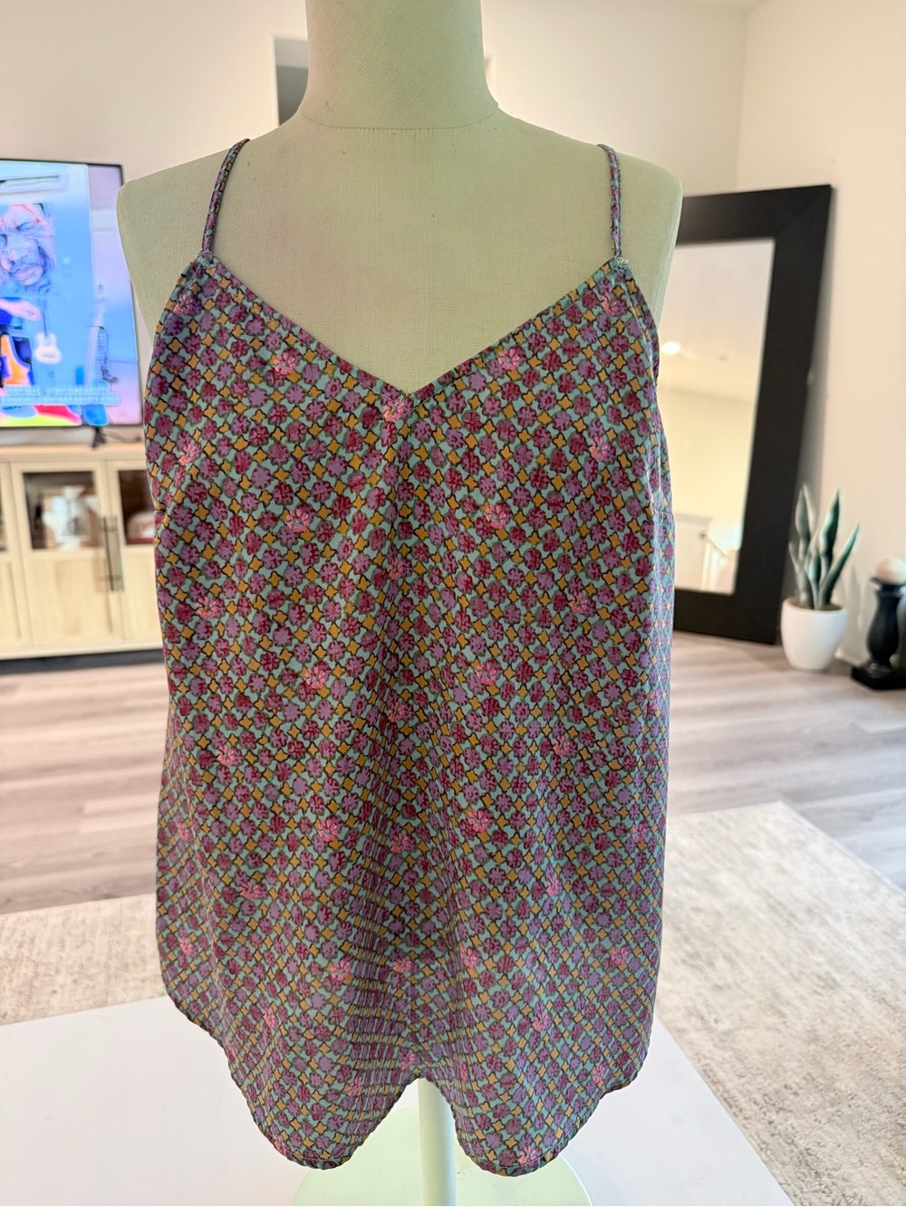 Anthropologie Floreat Purple Multi Floral Mosaic Print silky feel Cami tank top